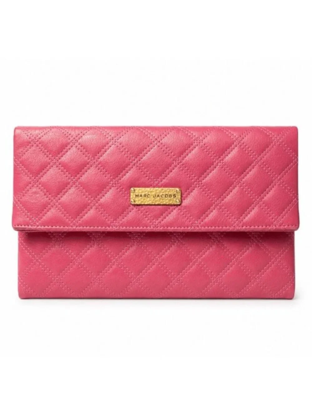 Marc Jacobs Eugenie Pink Quilted Leather Foldover Envelope Clutch Bag